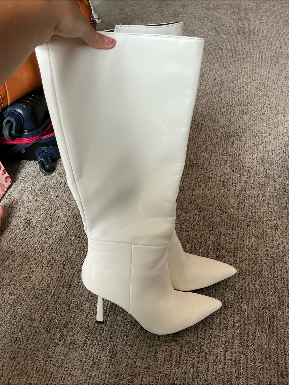 Amazon White Knee-High Pointed-Toe Stiletto Boots
